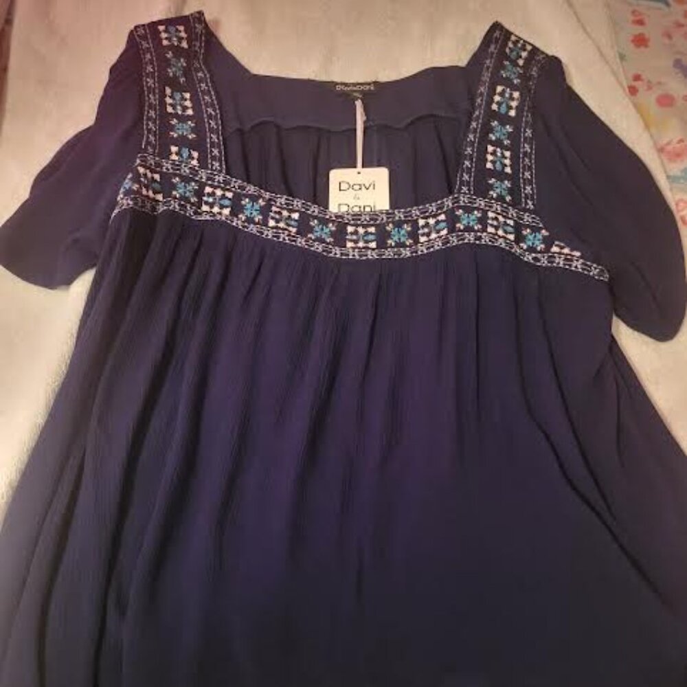 Womens Davi and Dani Embroidered Peasant Top Size 3X